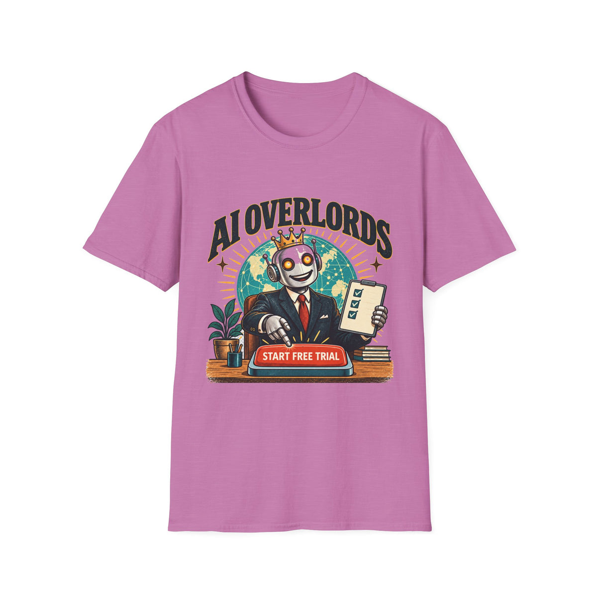 AI Overlords Start Free Trial T-Shirt | Robot Business Illustration