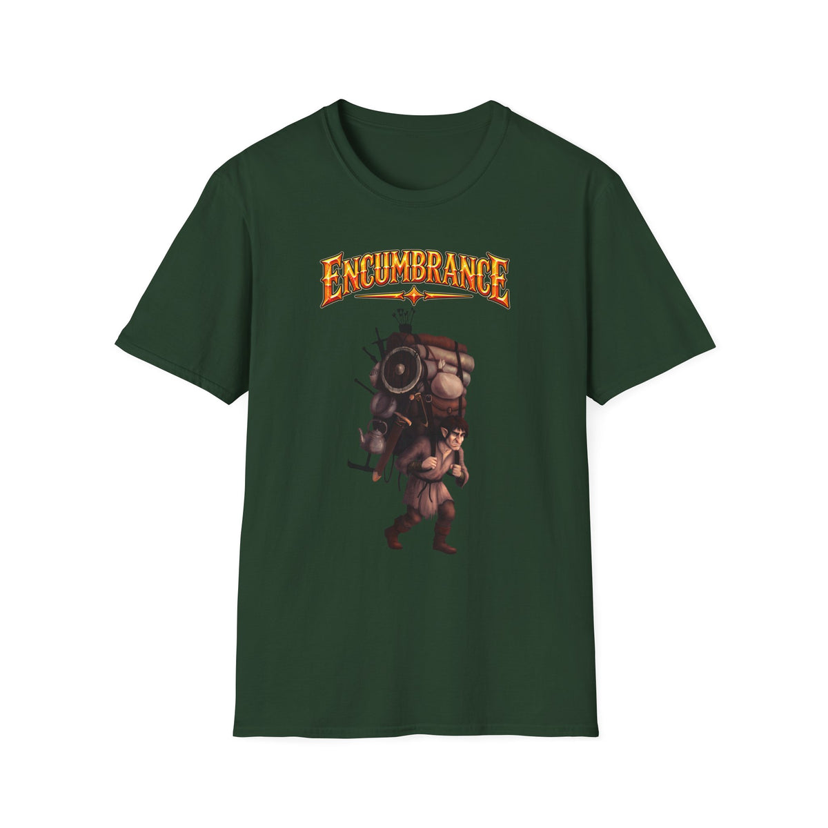 Encumbrance T-Shirt — RPG-Inspired "Encumbrance (noun) — Punishment for successful shopping" Graphic Tee