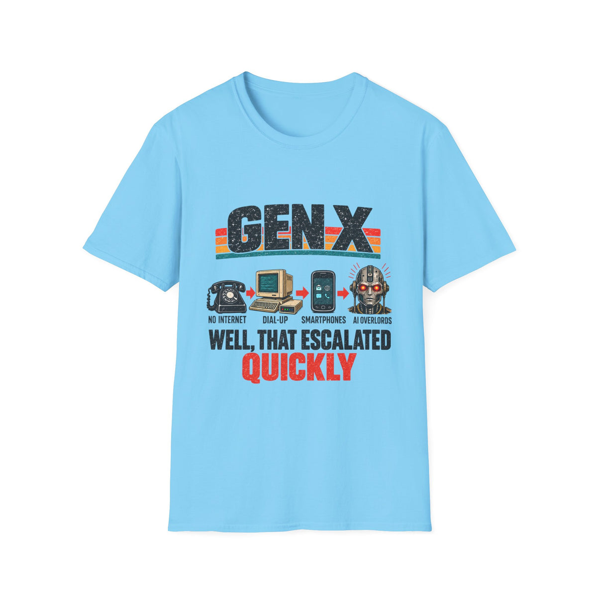 Gen X Well That Escalated Quickly T-Shirt | Retro tech evolution graphic