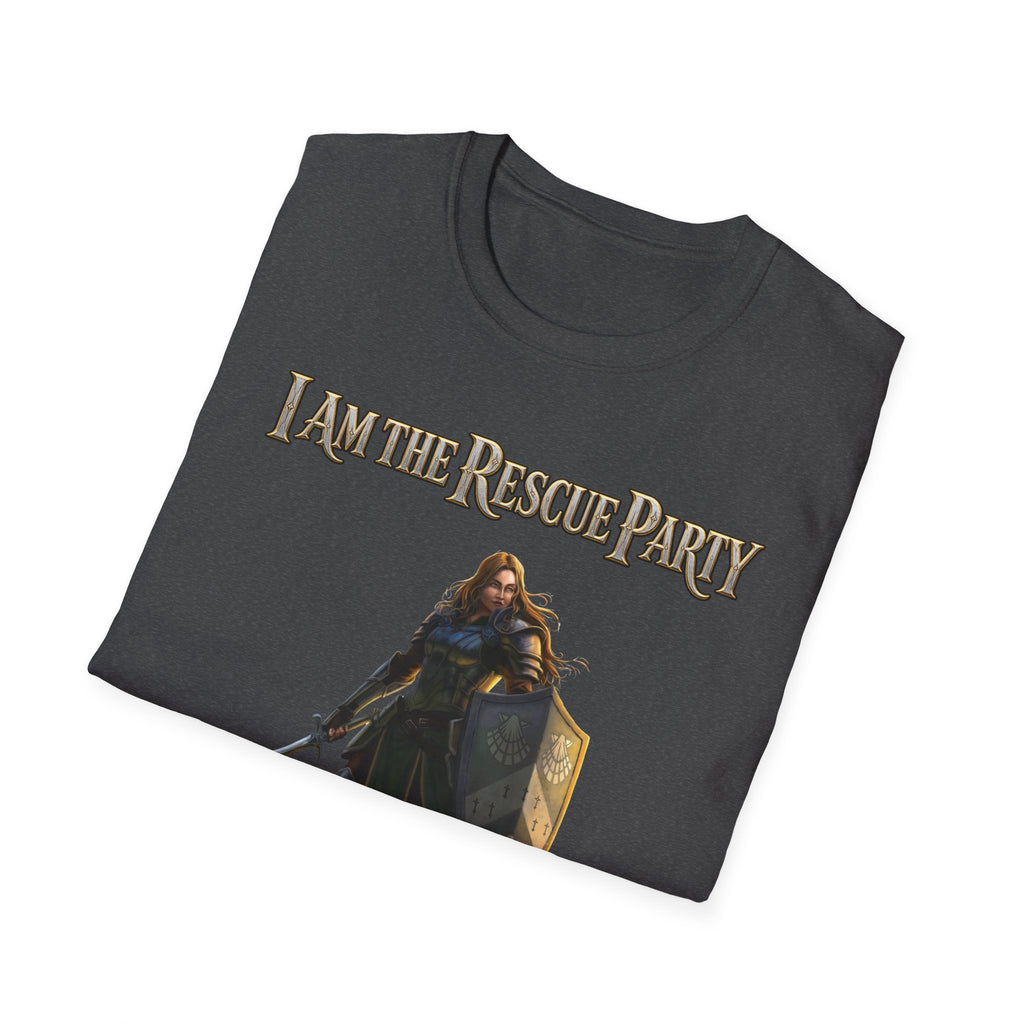 I Am the Rescue Party T-Shirt | Female Warrior Knight Illustration
