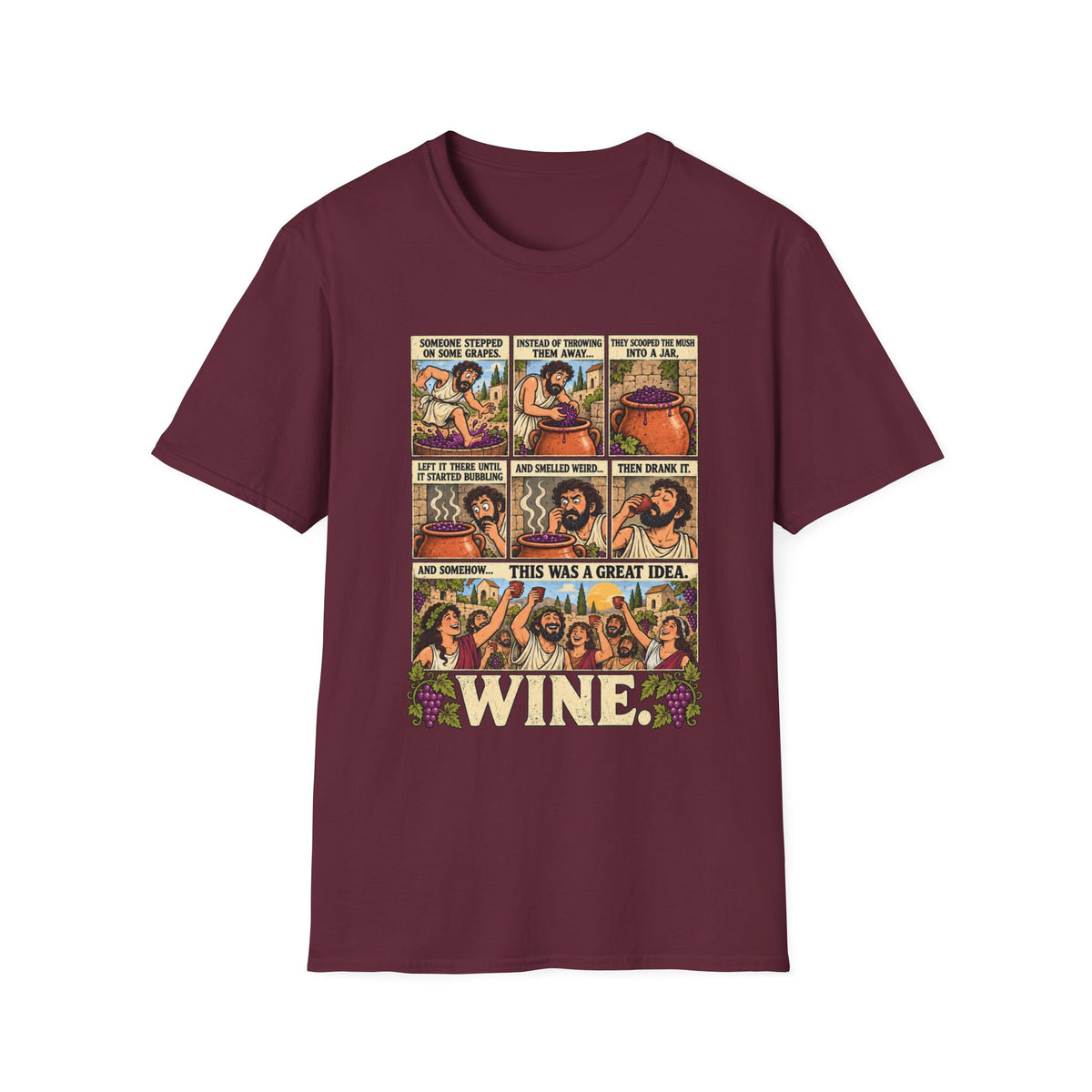 Wine Comic Panel T-Shirt | Vintage Wine Humor, Comic Strip Design