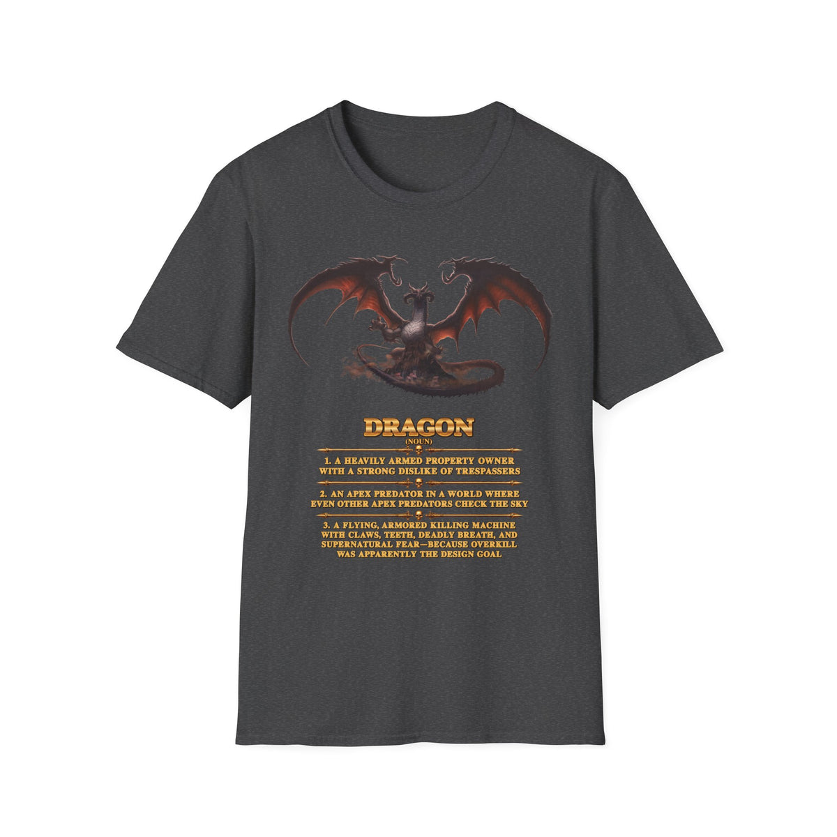 Dragon Definition T-Shirt — Fantasy Creature Illustration & Funny Dragon Traits Tee