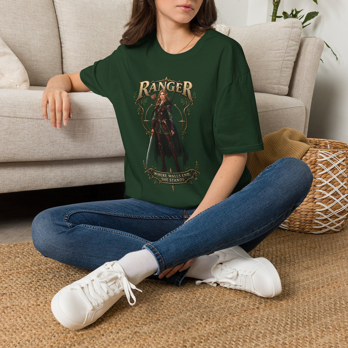 Ranger Fantasy Character T-Shirt — Medieval Archer Illustration Tee