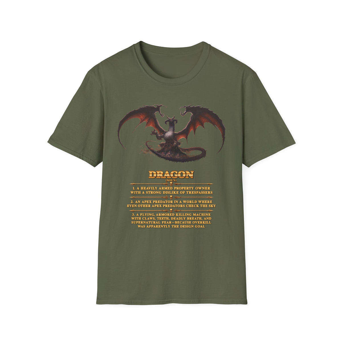 Dragon Definition T-Shirt — Fantasy Creature Illustration & Funny Dragon Traits Tee